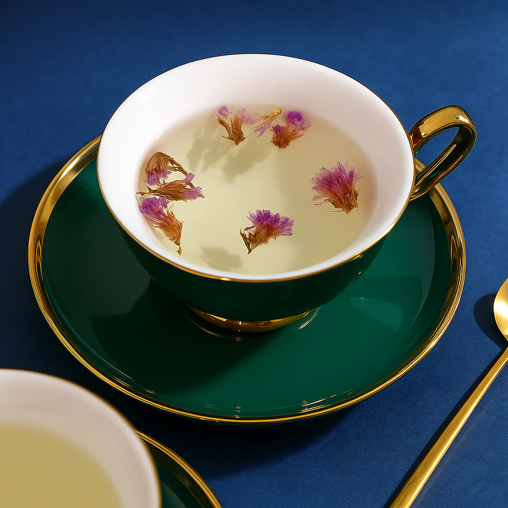 Dark Green Ceramic Coffee Cup with Spoon and Saucer