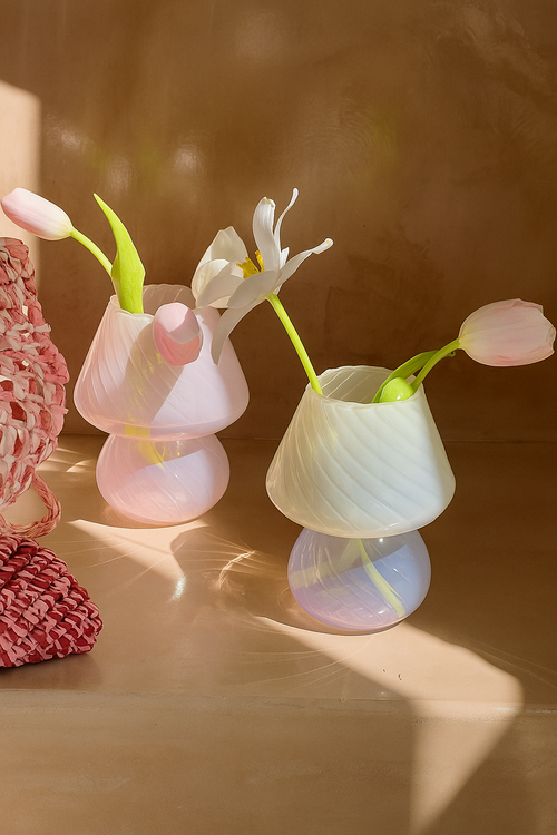 Cute Glass Mushroom Table Lamp and Flower Vase Decor