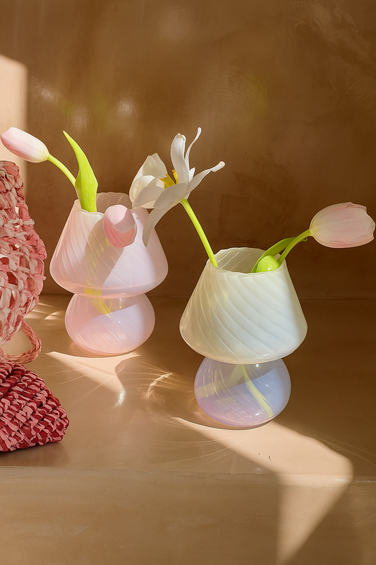 Cute Glass Mushroom Table Lamp and Flower Vase Decor