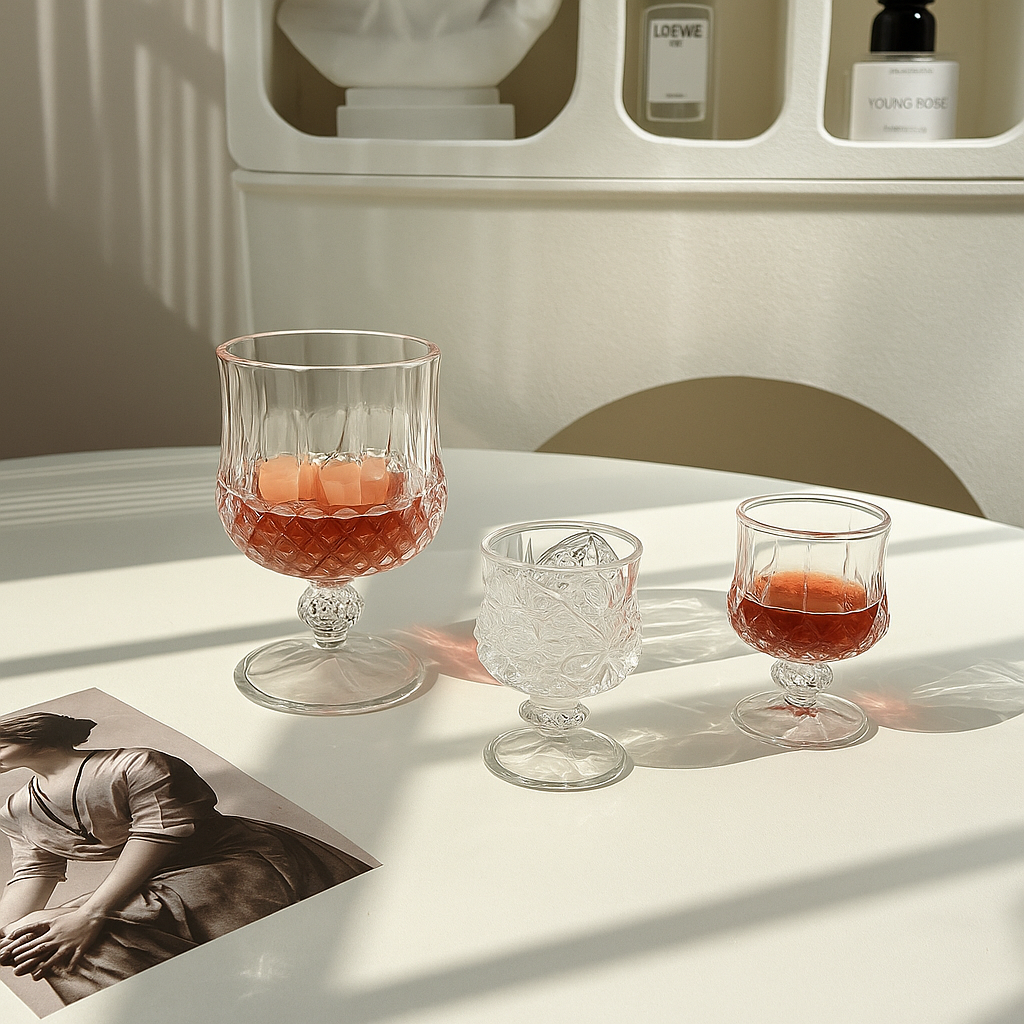 Vintage Thick Crystal Glass Wine and Champagne Cup Set