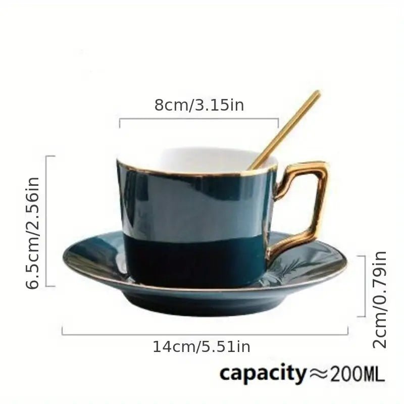 Green Ceramic Coffee Cup and Saucer Set for Tea