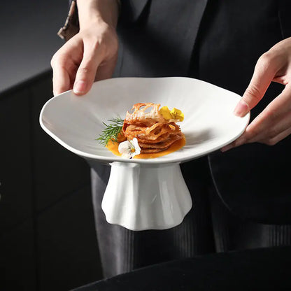 Ceramic High-Leg Plate for Home Snack Display