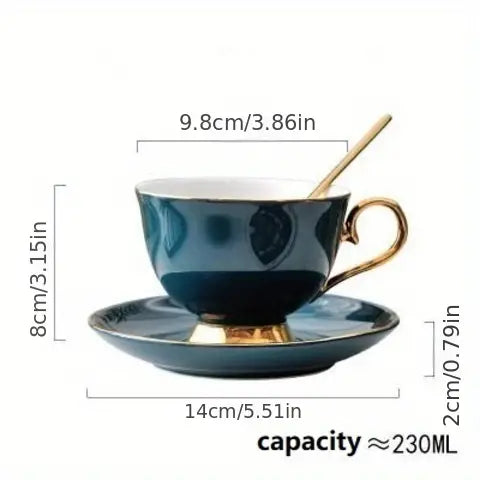 Green Ceramic Coffee Cup and Saucer Set for Tea