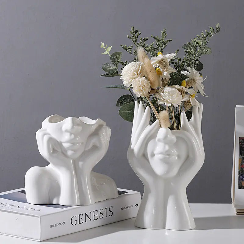 Nordic Creative White Ceramic Body Art Vase Decor
