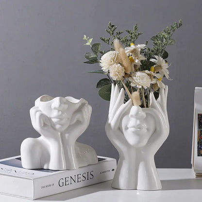 Nordic Creative White Ceramic Body Art Vase Decor