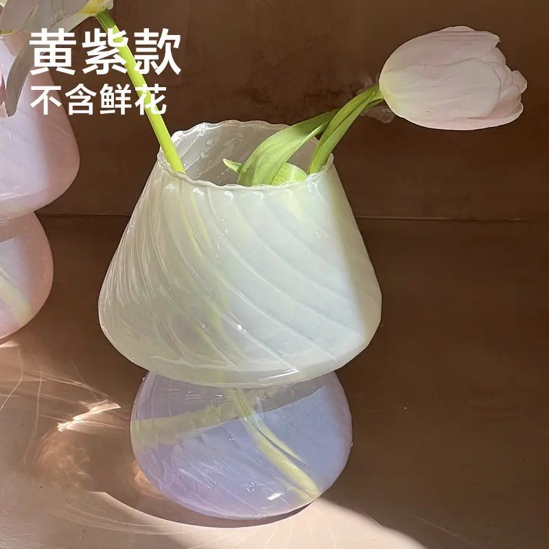 Cute Glass Mushroom Table Lamp and Flower Vase Decor